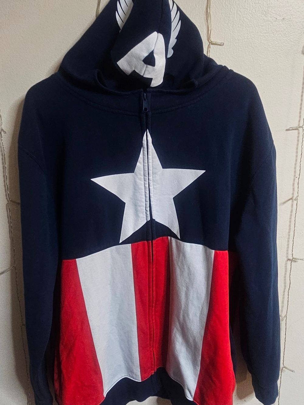 Marvel Comics Captain America Full Zip Fleece Hoodie 2XL Blue Red White